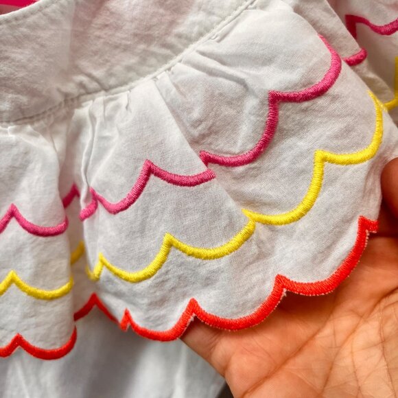 Girls White Cotton Dress By Janie And Jack With Scalloped‎ Rainbow Embroidery 10 - Picture 2 of 6